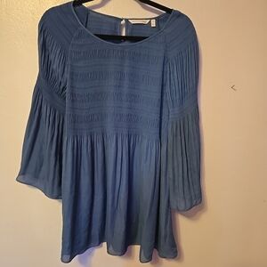 Soft Surroundings Arc En Ciel Babydoll Blouse Top Pleated Bell Sleeves Blue S